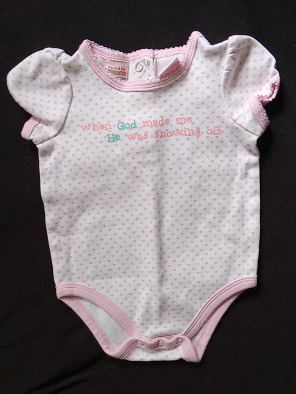 Cuddl Duds Pink Trim White Bodysuit with Heart Print